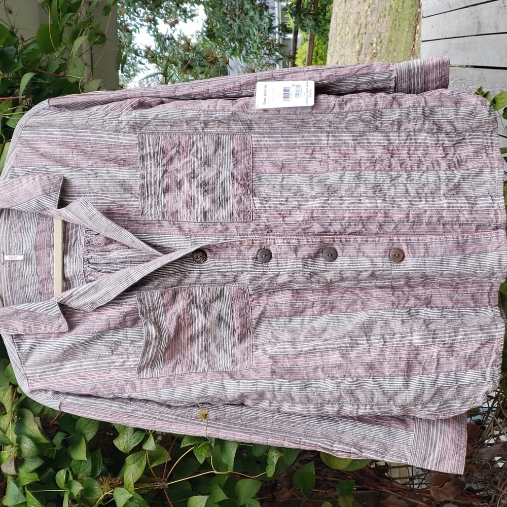 NWT Free People High Tide Pink Sands Striped Button Down  Top S (BIN 004)